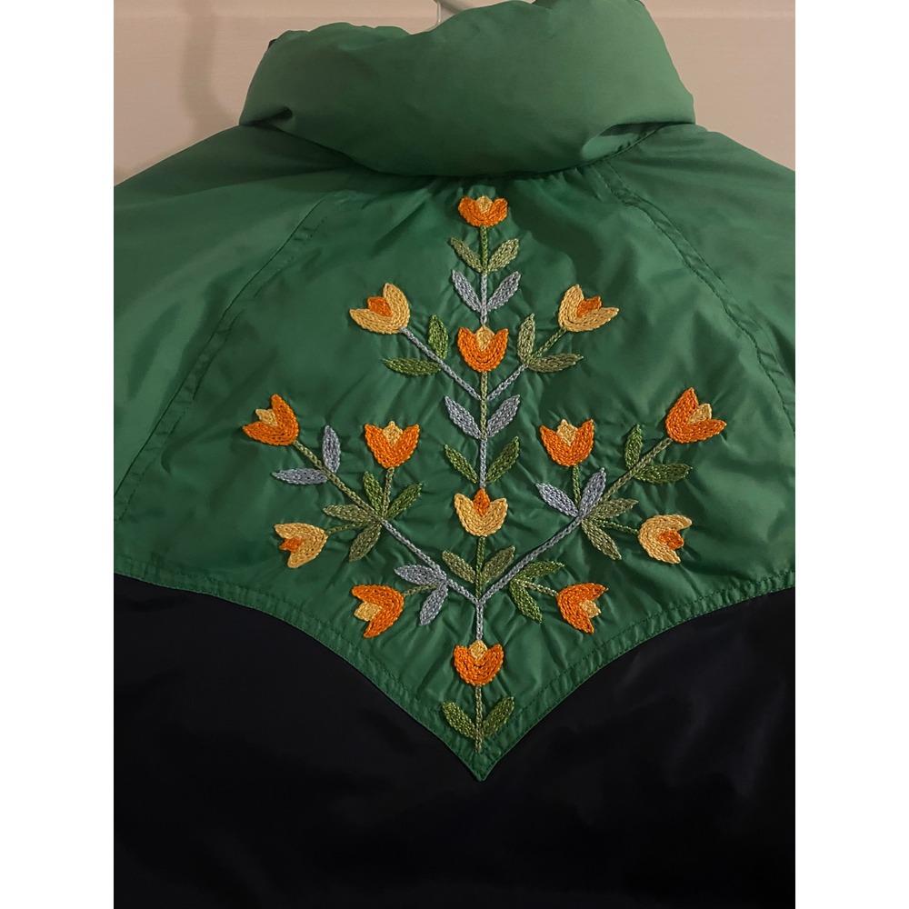 Vintage Frostline Kit Down Puffer Jacket Embroidered Floral Boho Size Small Blue - Picture 4 of 10
